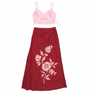 Viral Midnight Sky Pink Red Floral Two-Piece Skirt Set